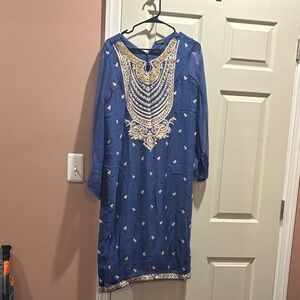 Agha noor Elegant Blue Embroidered Dress
